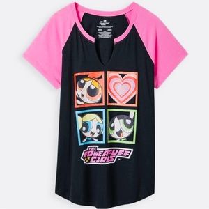 TORRID Split-Neck Raglan Tee - Cotton Powerpuff Girls Black & Pink